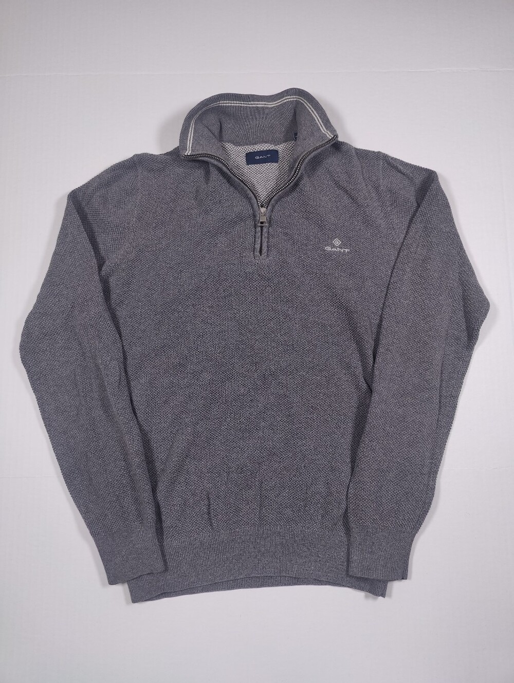 Gant Men's Light Gray 100% Cotton Quarter Zip Size S